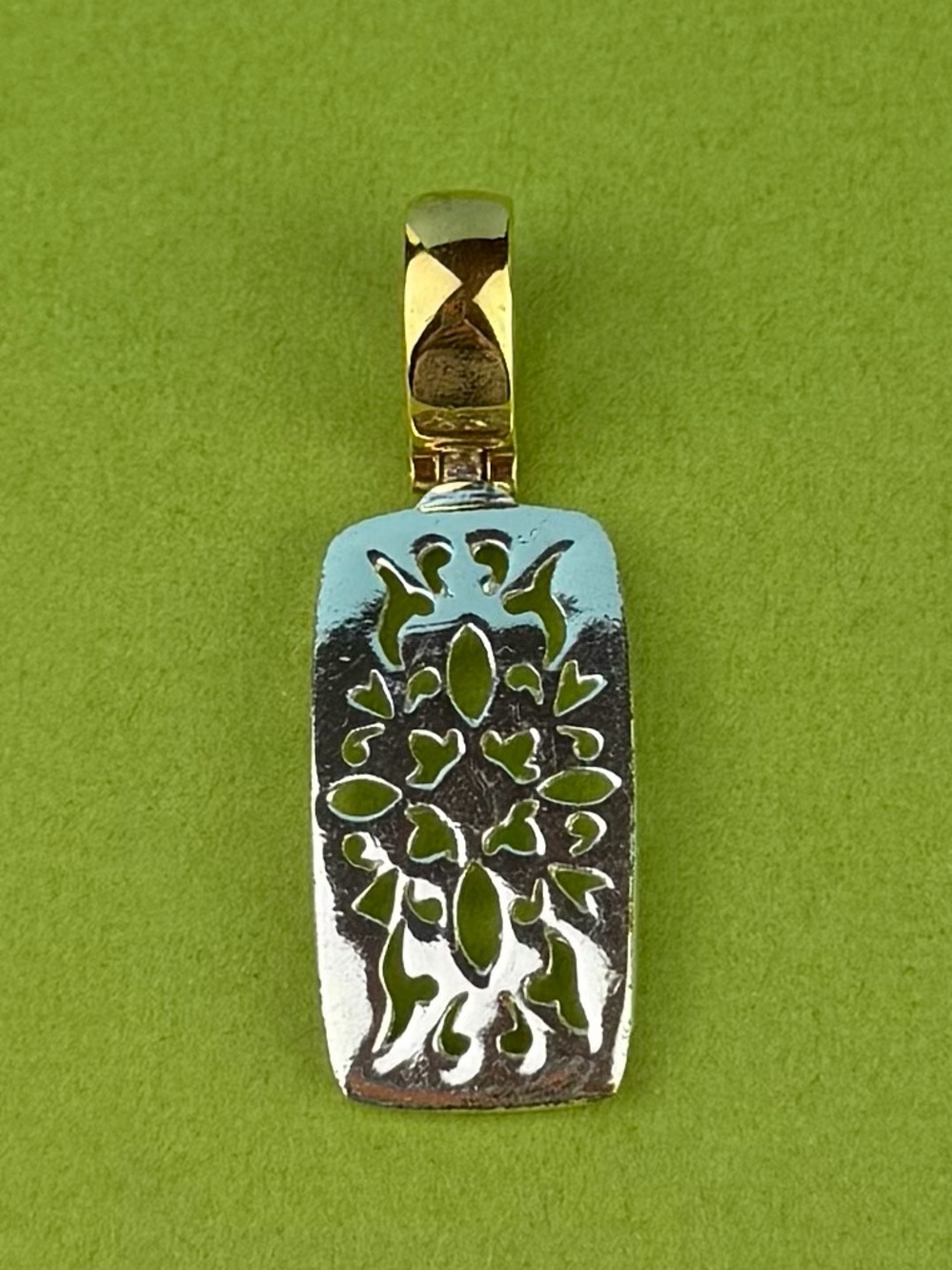 Vintage Premier Designs Filigree Enhancer Pendant Silver & Gold Rectangular